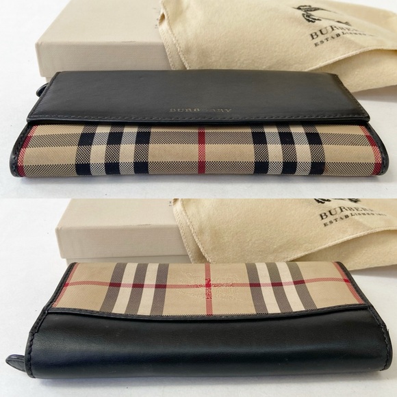 Burberry Horseferry Check and Black Leather Continental Wallet w/Box and Dustbag - Picture 11 of 17